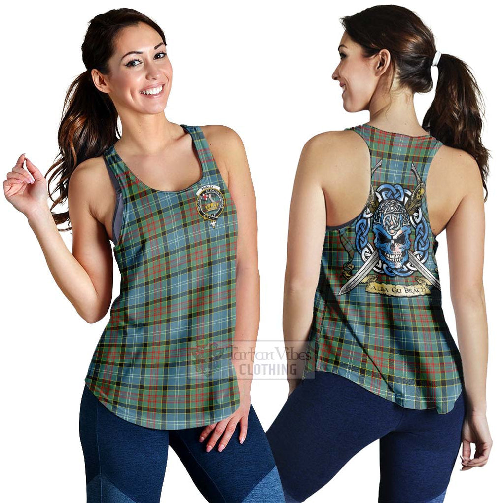 Tartan Vibes Clothing Paisley Tartan Women's Racerback Tanks with Family Crest Celtic Skull Style