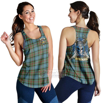 Paisley Tartan Women's Racerback Tanks with Family Crest Celtic Skull Style