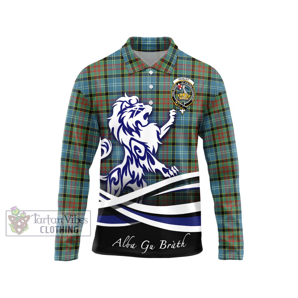 Paisley Tartan Long Sleeve Polo Shirt with Alba Gu Brath Regal Lion Emblem Unisex - Tartanvibesclothing Shop