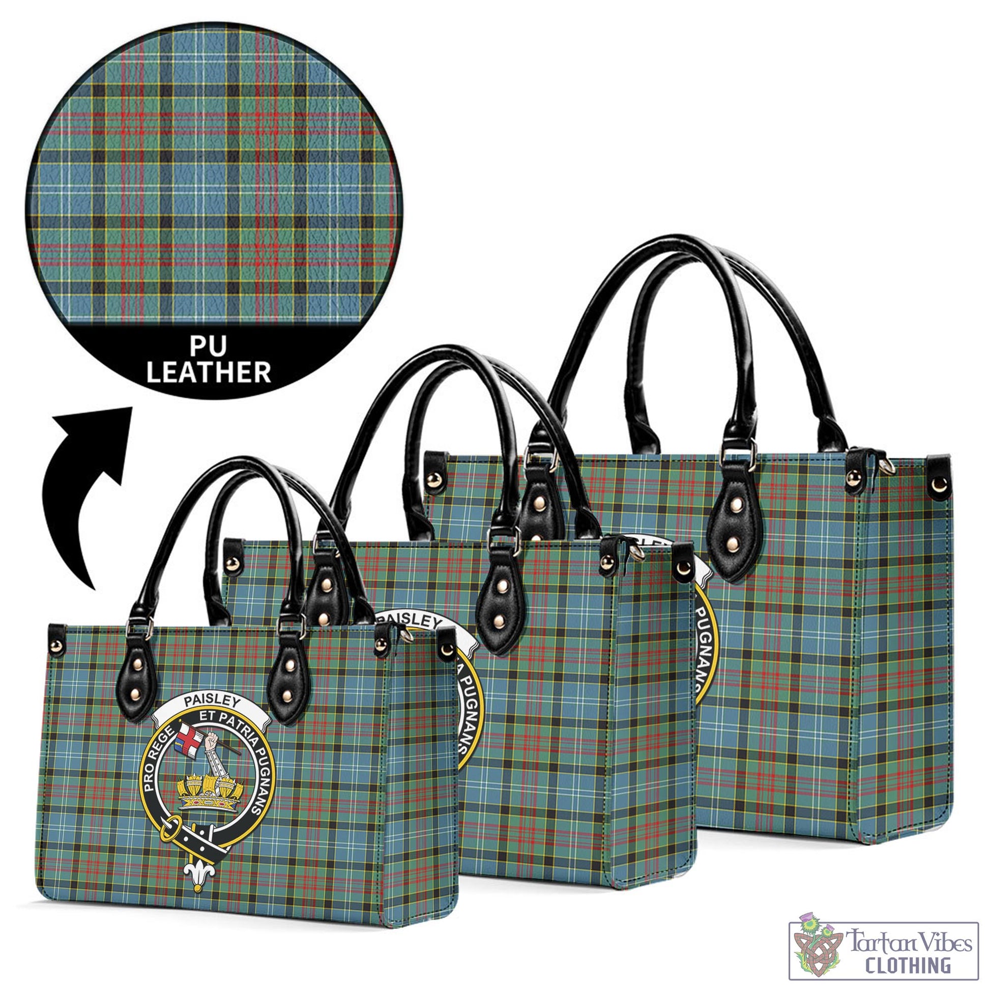 Tartan Vibes Clothing Paisley Tartan Luxury Leather Handbags with Family Crest