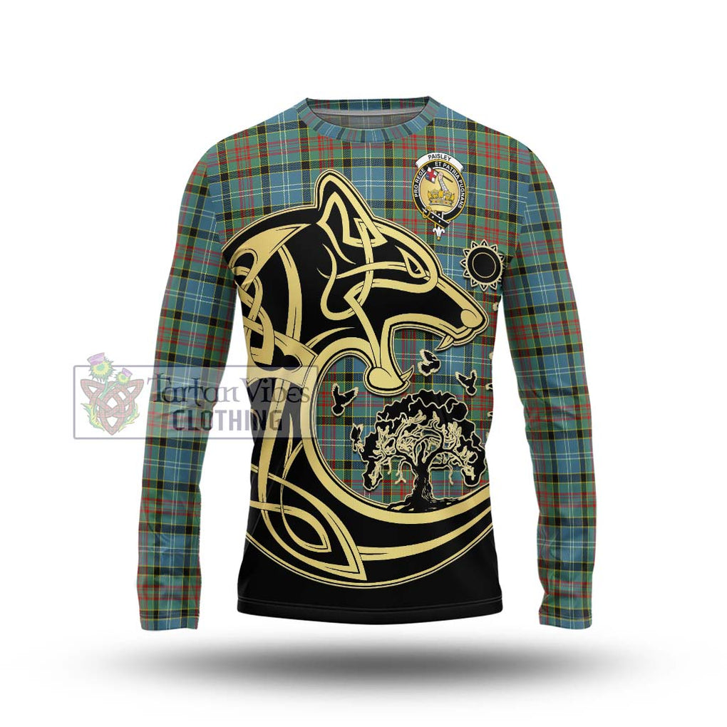 Paisley Tartan Long Sleeve T-Shirt with Family Crest Celtic Wolf Style Unisex - Tartan Vibes Clothing