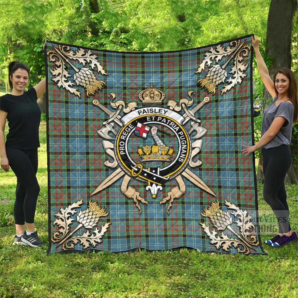 Tartan Vibes Clothing Paisley Tartan Quilt with Family Crest and Scottish Golden Courage Shield