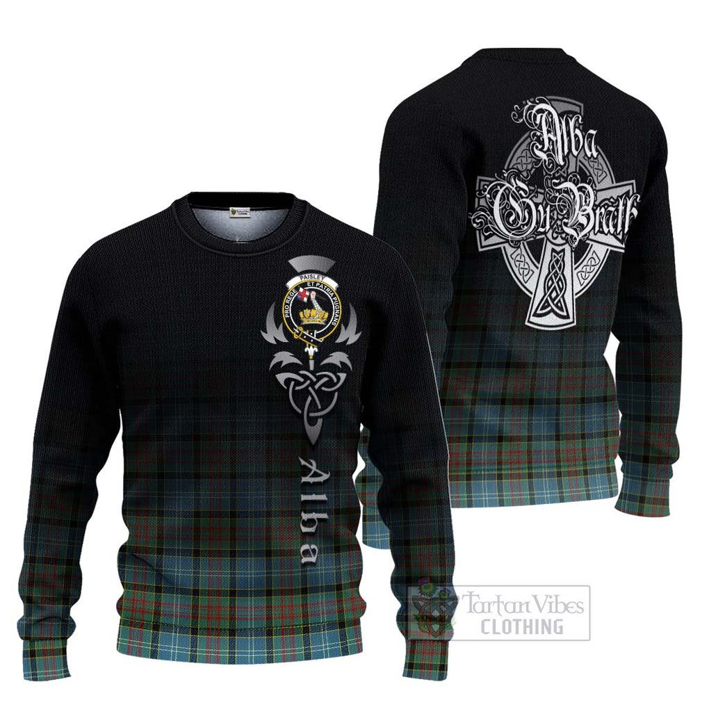 Tartan Vibes Clothing Paisley Tartan Knitted Sweater Featuring Alba Gu Brath Family Crest Celtic Inspired