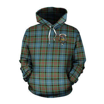 Paisley Tartan Cotton Hoodie with Family Crest Celtic Skull Style