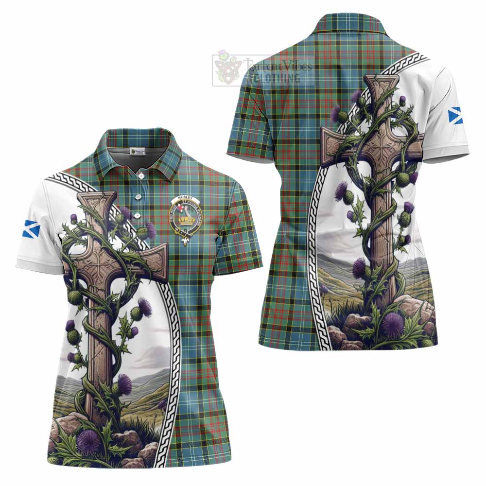 Tartan Vibes Clothing Paisley Tartan Women's Polo Shirt with Family Crest and St. Andrew's Cross Accented by Thistle Vines