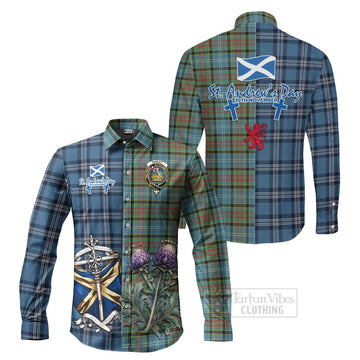 Paisley Tartan Long Sleeve Button Shirt Happy St. Andrew's Day Half Tartan Style