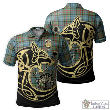 Paisley Tartan Polo Shirt with Family Crest Celtic Wolf Style