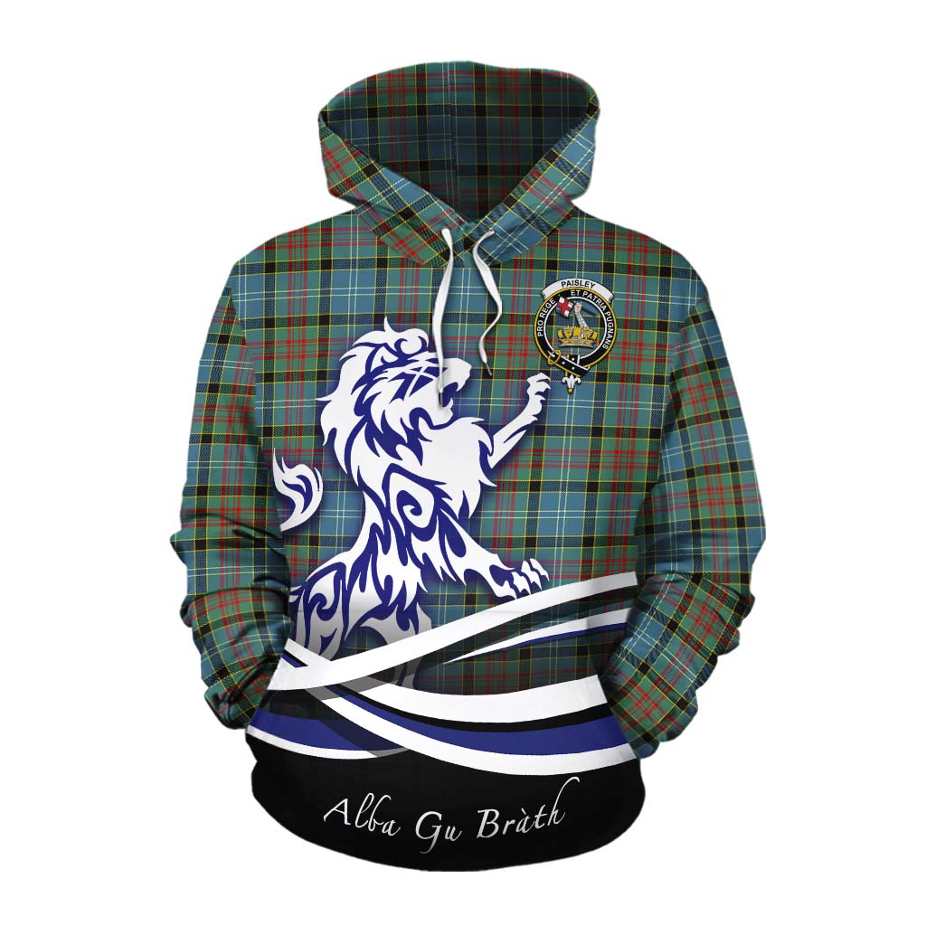 Tartan Vibes Clothing Paisley Tartan Cotton Hoodie with Alba Gu Brath Regal Lion Emblem