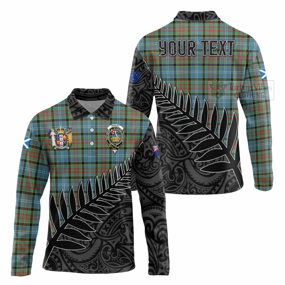 Tartan Vibes Clothing Paisley Crest Tartan Long Sleeve Polo Shirt with New Zealand Silver Fern Half Style