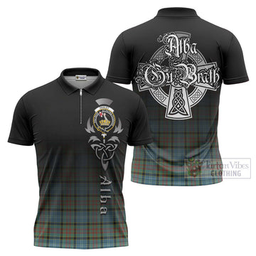 Paisley Tartan Zipper Polo Shirt Featuring Alba Gu Brath Family Crest Celtic Inspired