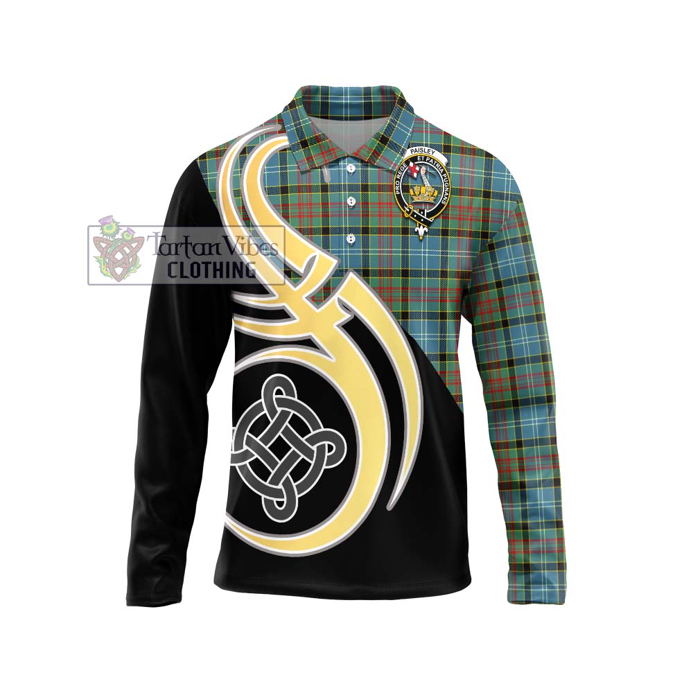 Paisley Tartan Long Sleeve Polo Shirt with Family Crest and Celtic Symbol Style Unisex - Tartan Vibes Clothing