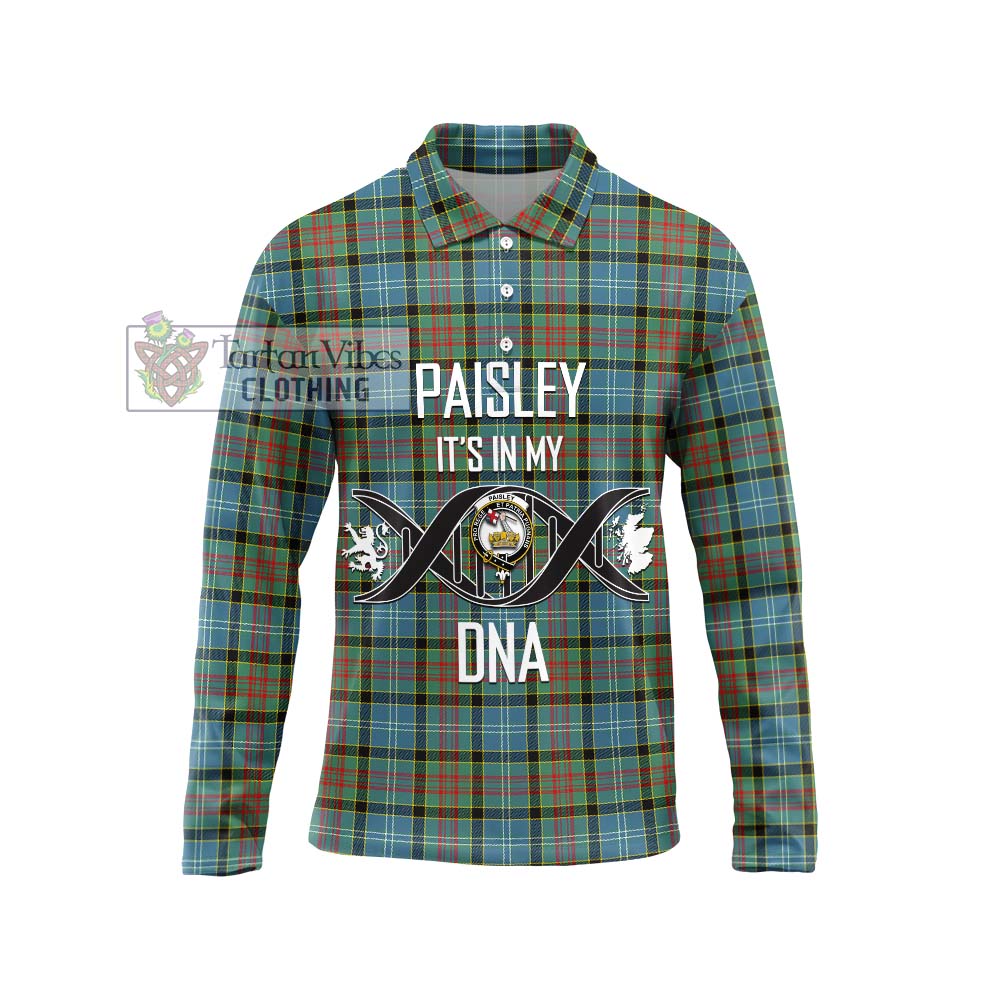 Paisley Tartan Long Sleeve Polo Shirt with Family Crest DNA In Me Style Unisex - Tartanvibesclothing Shop