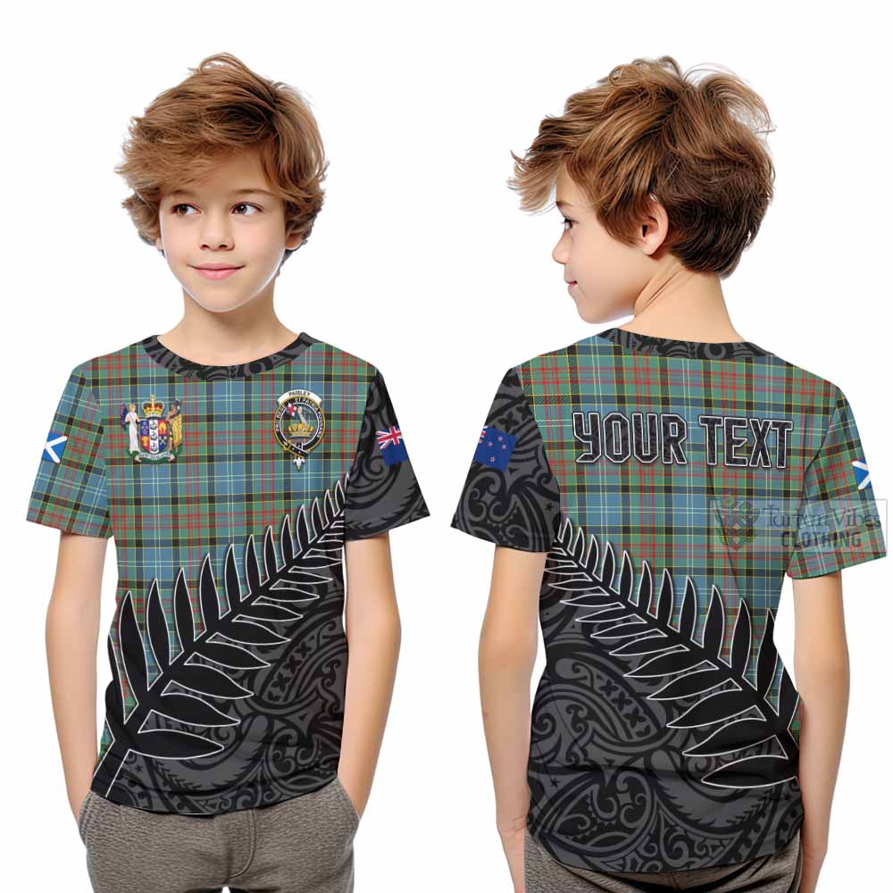 Tartan Vibes Clothing Paisley Crest Tartan Kid T-Shirt with New Zealand Silver Fern Half Style