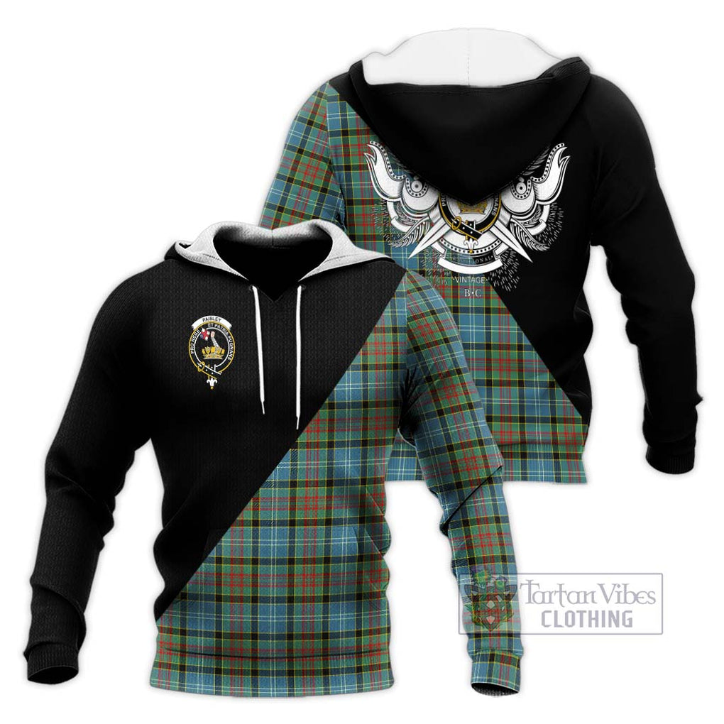 Paisley Tartan Knitted Hoodie with Family Crest and Military Logo Style Unisex Knitted Pullover Hoodie - Tartanvibesclothing Shop