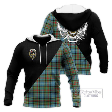 Paisley Tartan Knitted Hoodie with Family Crest and Military Logo Style