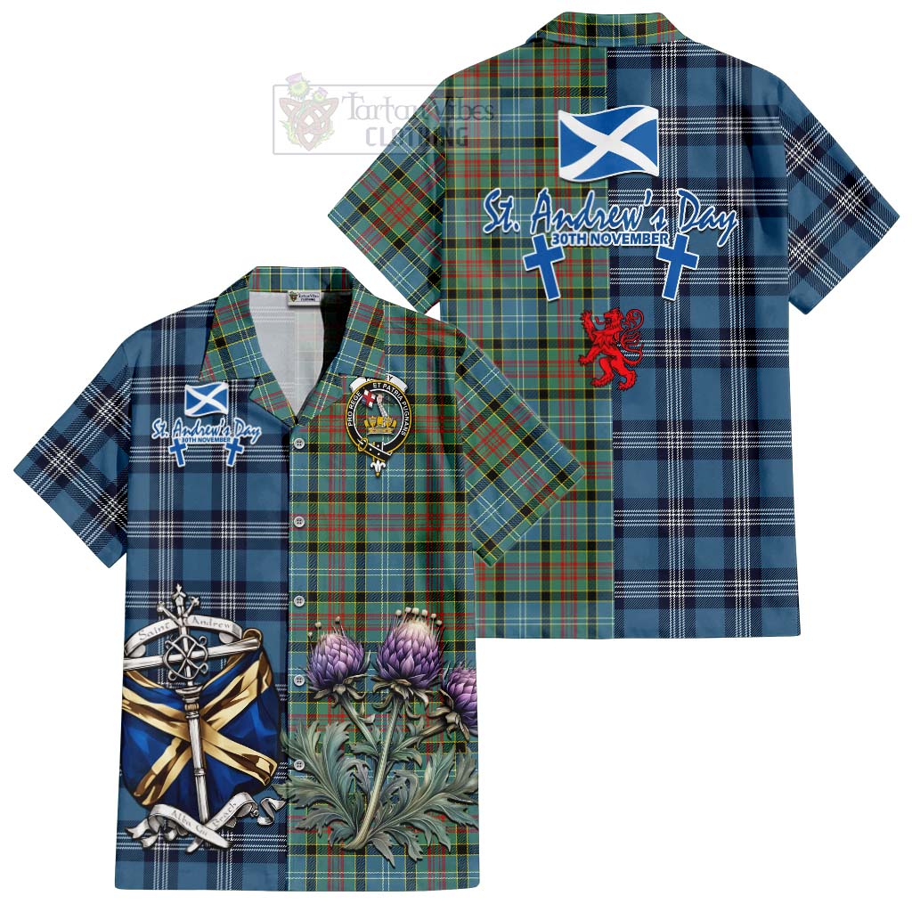 Tartan Vibes Clothing Paisley Tartan Short Sleeve Button Shirt Happy St. Andrew's Day Half Tartan Style