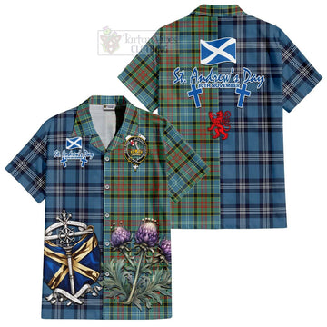 Paisley Tartan Short Sleeve Button Shirt Happy St. Andrew's Day Half Tartan Style