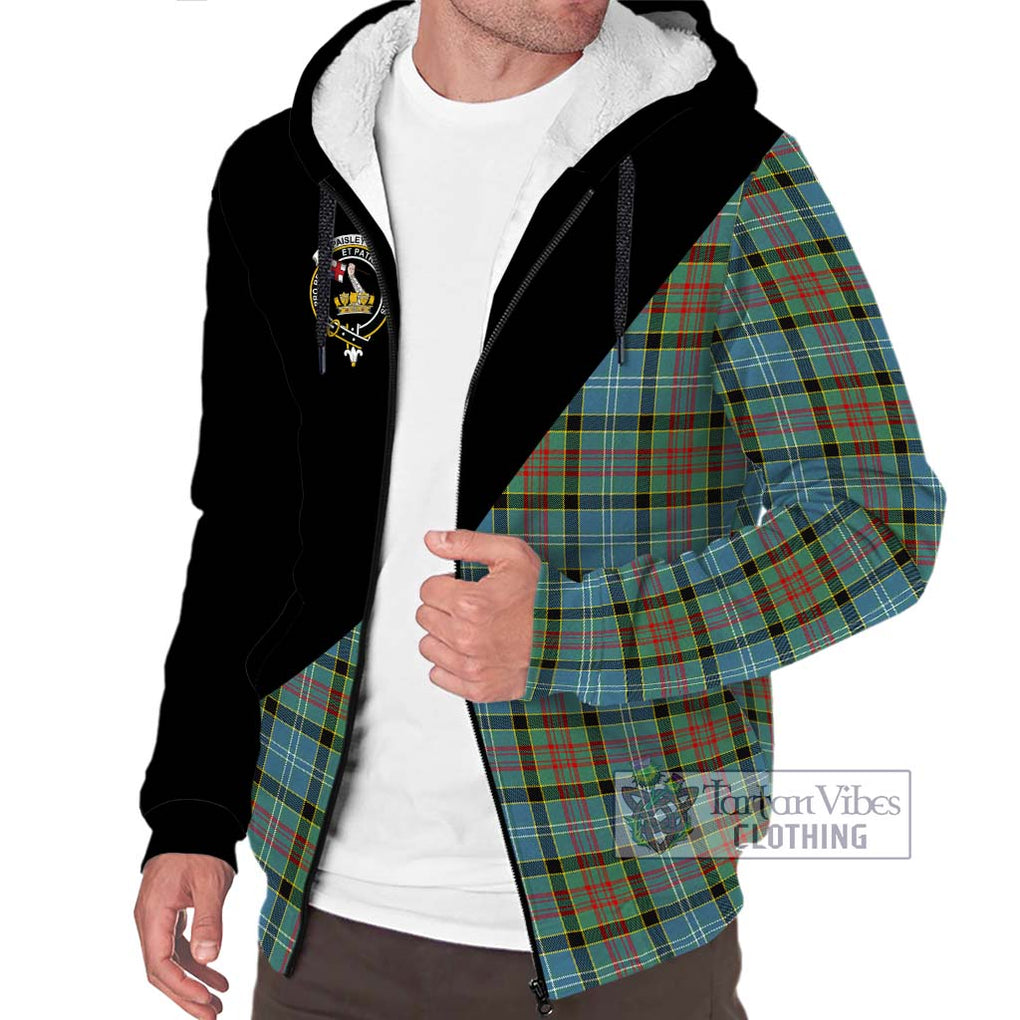 Paisley Tartan Sherpa Hoodie with Family Crest and Military Logo Style Unisex S - Tartanvibesclothing Shop