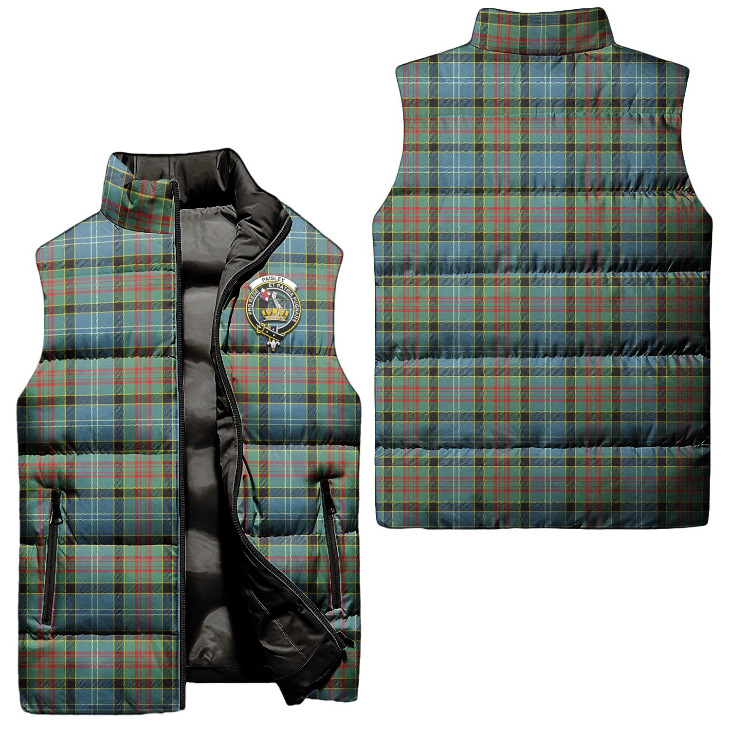 Paisley Tartan Sleeveless Puffer Jacket with Family Crest Unisex - Tartanvibesclothing