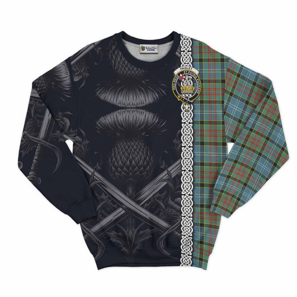 Tartan Vibes Clothing Paisley Tartan Sweatshirt with Family Crest Cross Sword Thistle Celtic Vibes