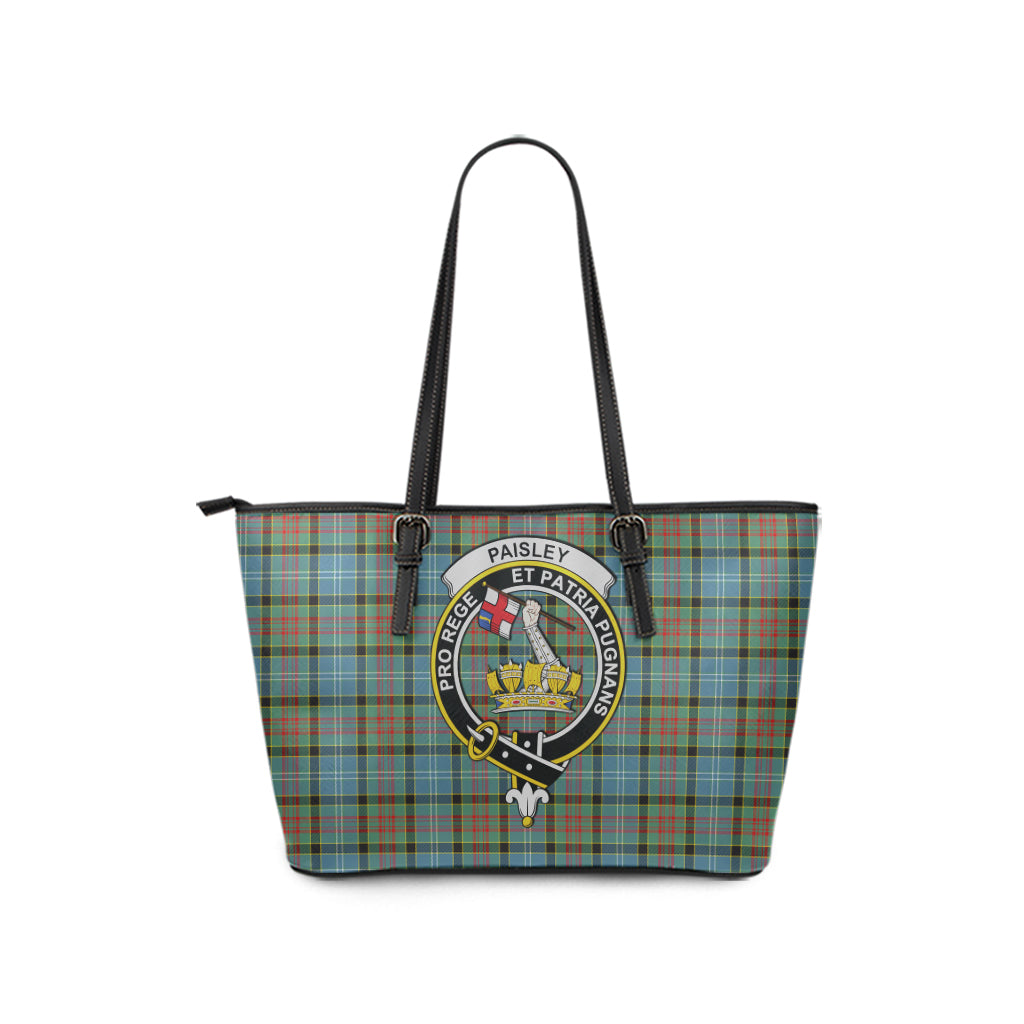 Paisley Tartan Leather Tote Bag with Family Crest - Tartan Vibes Clothing