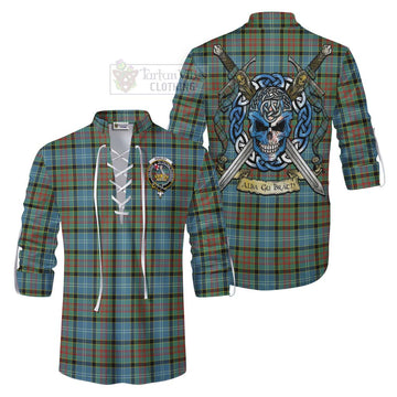 Paisley Tartan Ghillie Kilt Shirt with Family Crest Celtic Skull Style