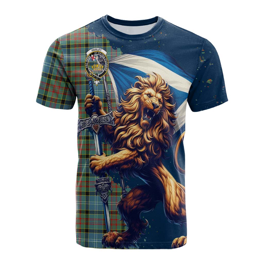 Tartan Vibes Clothing Paisley Tartan Family Crest Cotton T-shirt with Scottish Majestic Lion