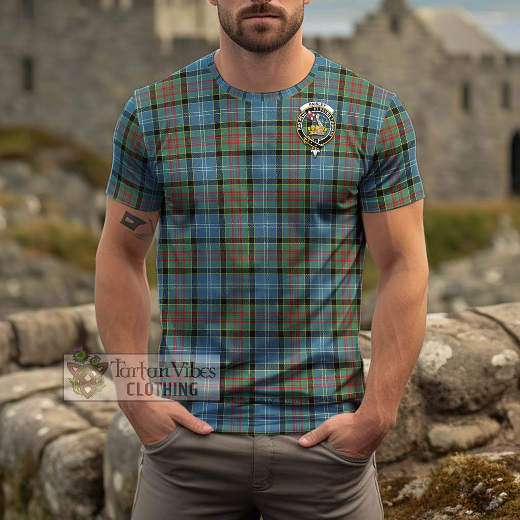 Paisley Tartan Cotton T-Shirt with Family Crest Men's Shirt - Tartanvibesclothing Shop