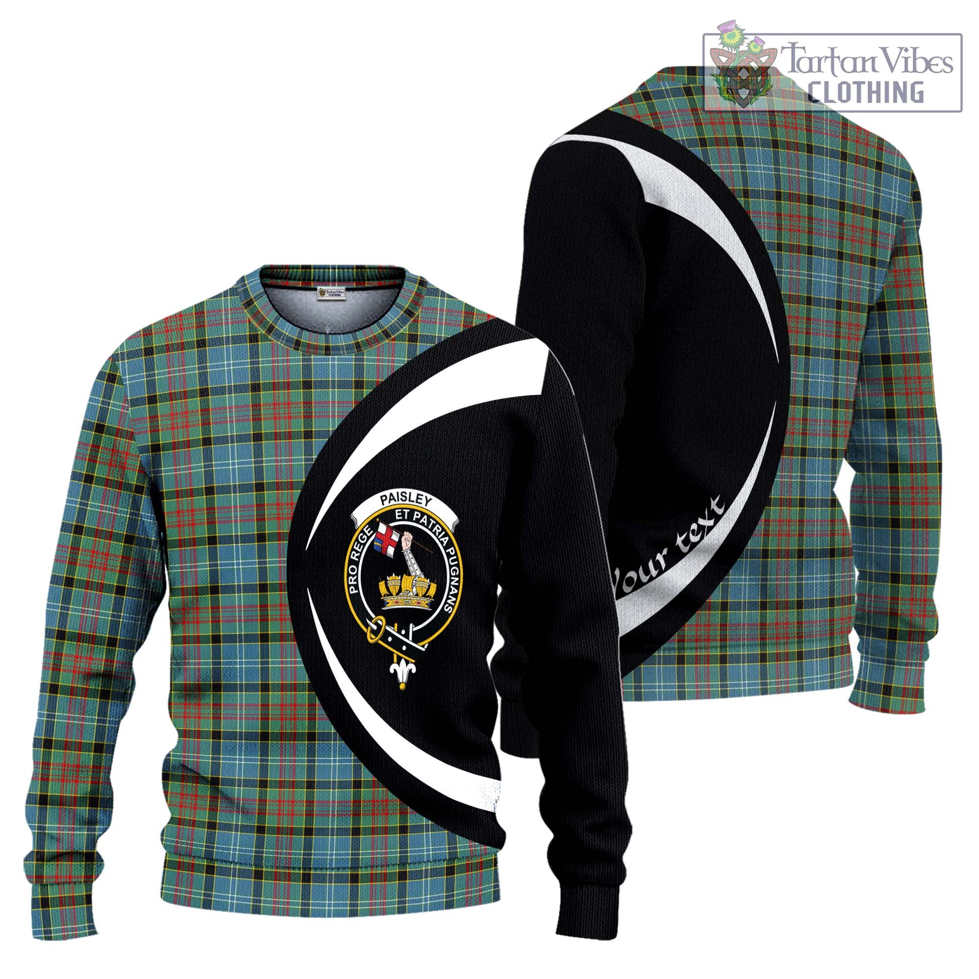 Paisley Tartan Knitted Sweater with Family Crest Circle Style Unisex - Tartan Vibes Clothing