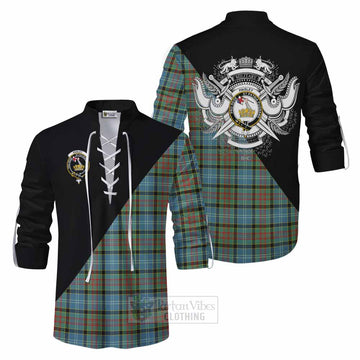 Paisley Tartan Ghillie Kilt Shirt with Family Crest and Military Logo Style