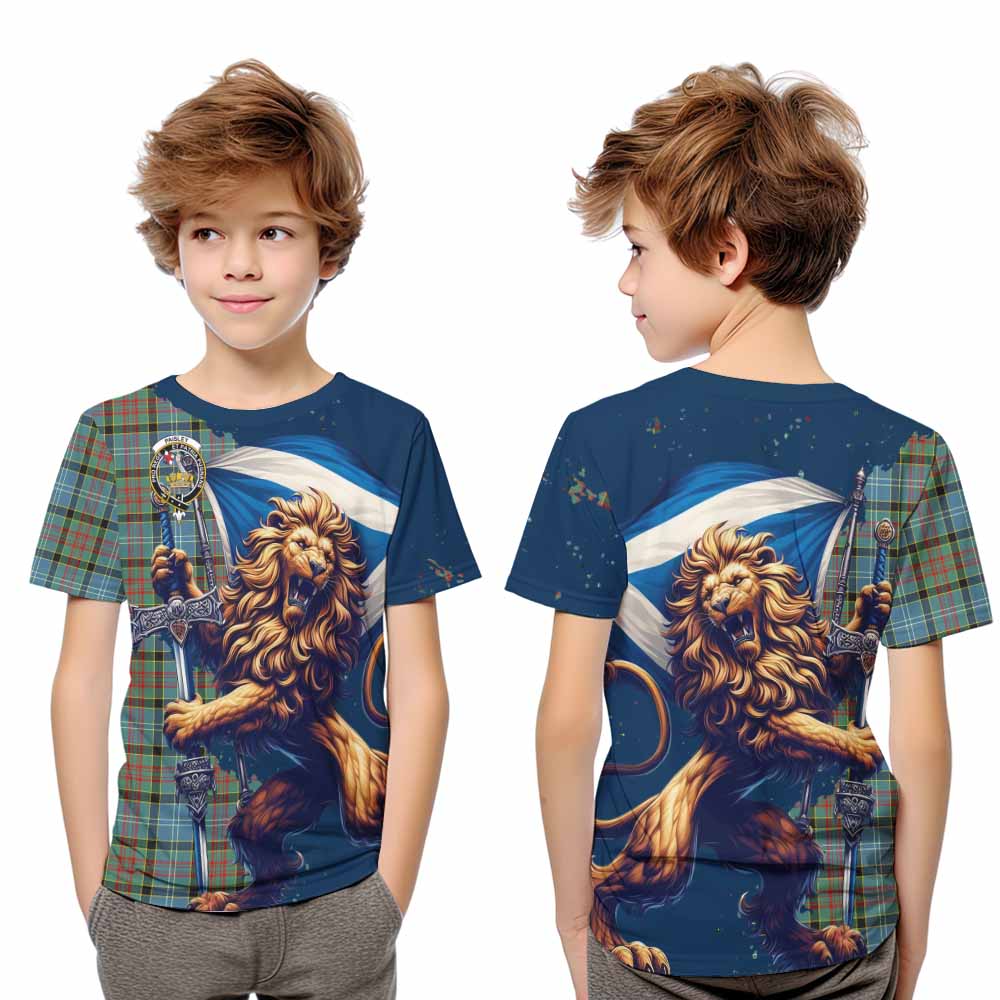 Tartan Vibes Clothing Paisley Tartan Family Crest Kid T-Shirt with Scottish Majestic Lion