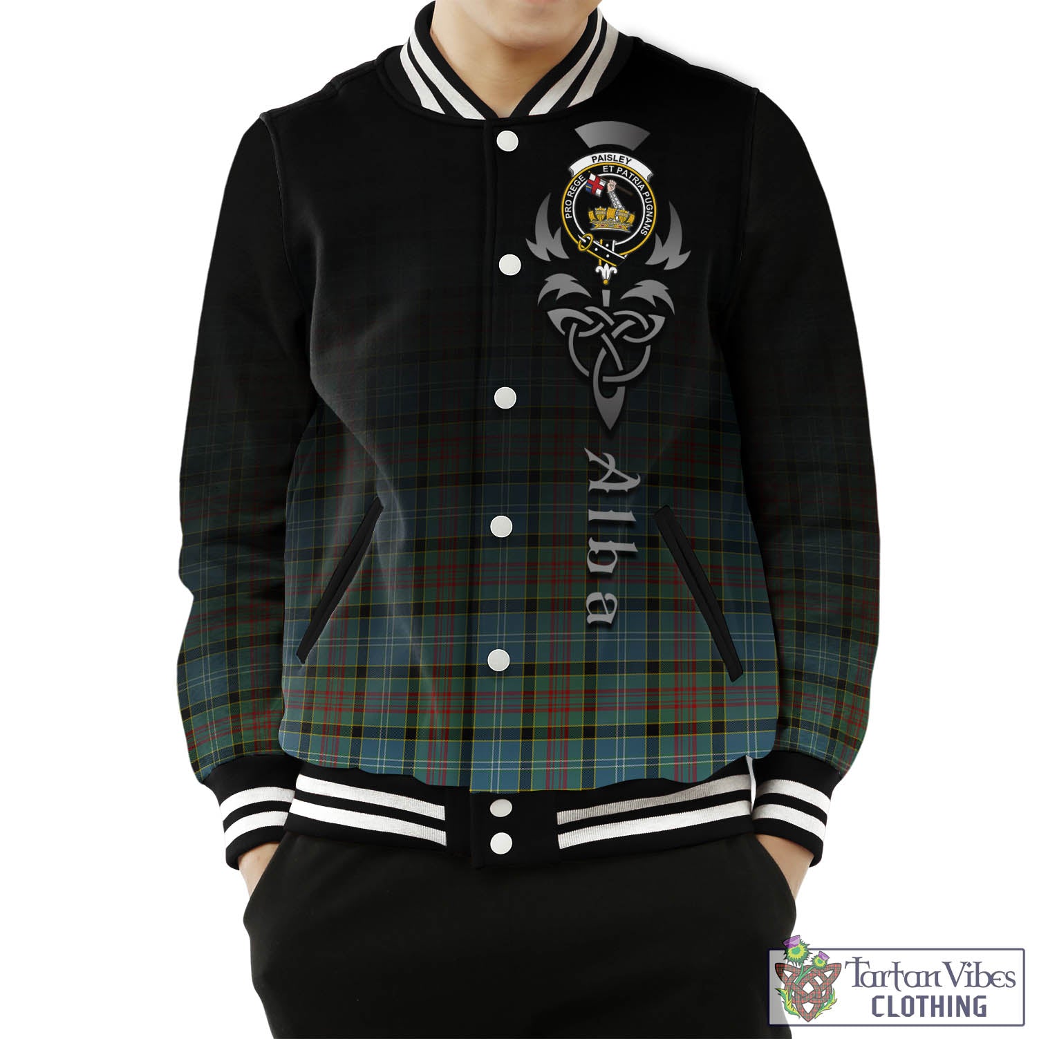 Tartan Vibes Clothing Paisley Tartan Baseball Jacket Featuring Alba Gu Brath Family Crest Celtic Inspired