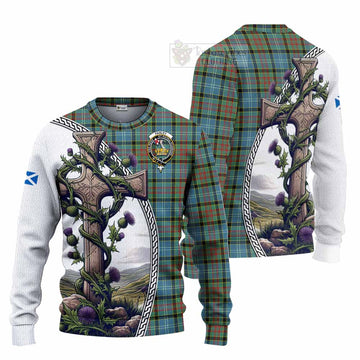 Paisley Tartan Knitted Sweater with Family Crest and St. Andrew's Cross Accented by Thistle Vines