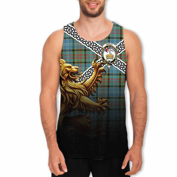 Paisley Crest Tartan Men's Tank Top with Golden Lion Emblem Celtic Style Men - Tartan Vibes Clothing