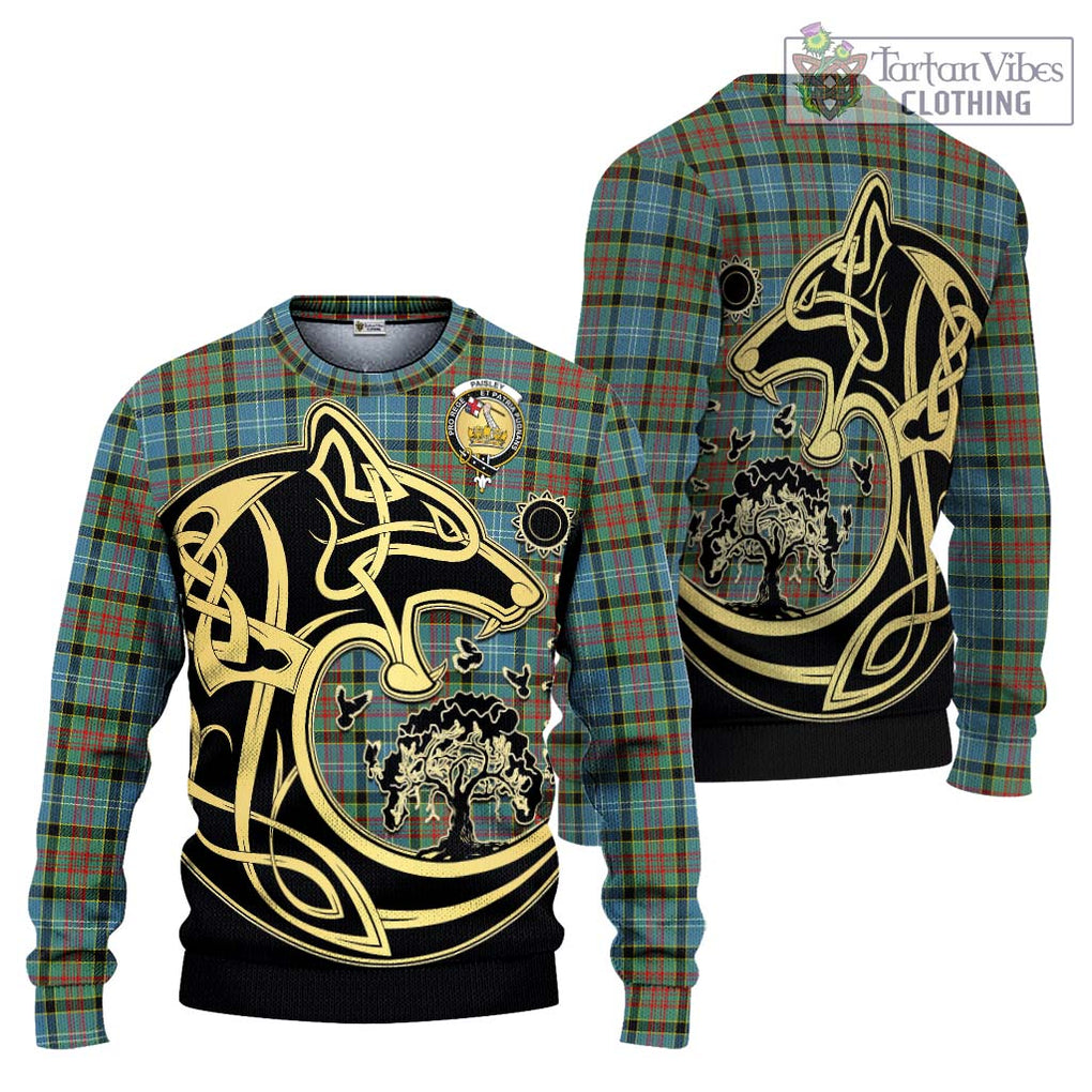 Paisley Tartan Knitted Sweater with Family Crest Celtic Wolf Style Unisex - Tartan Vibes Clothing