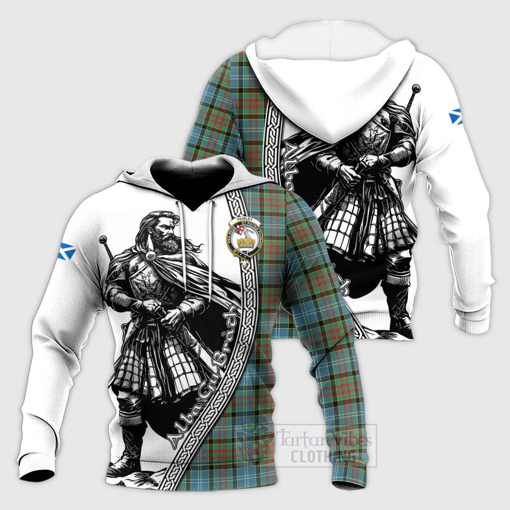 Tartan Vibes Clothing Paisley Tartan Clan Crest Knitted Hoodie with Highlander Warrior Celtic Style