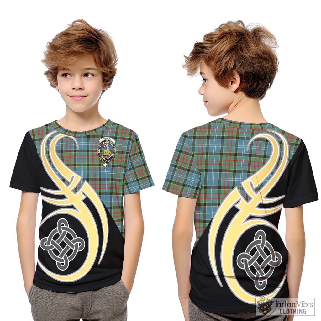 Paisley Tartan Kid T-Shirt with Family Crest and Celtic Symbol Style Youth XL Size14 - Tartan Vibes Clothing