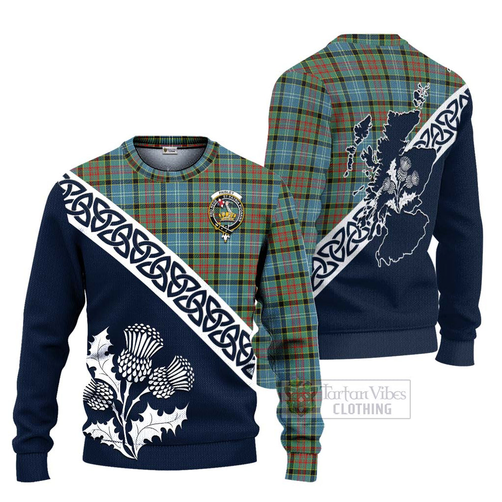 Tartan Vibes Clothing Paisley Tartan Knitted Sweater Featuring Thistle and Scotland Map