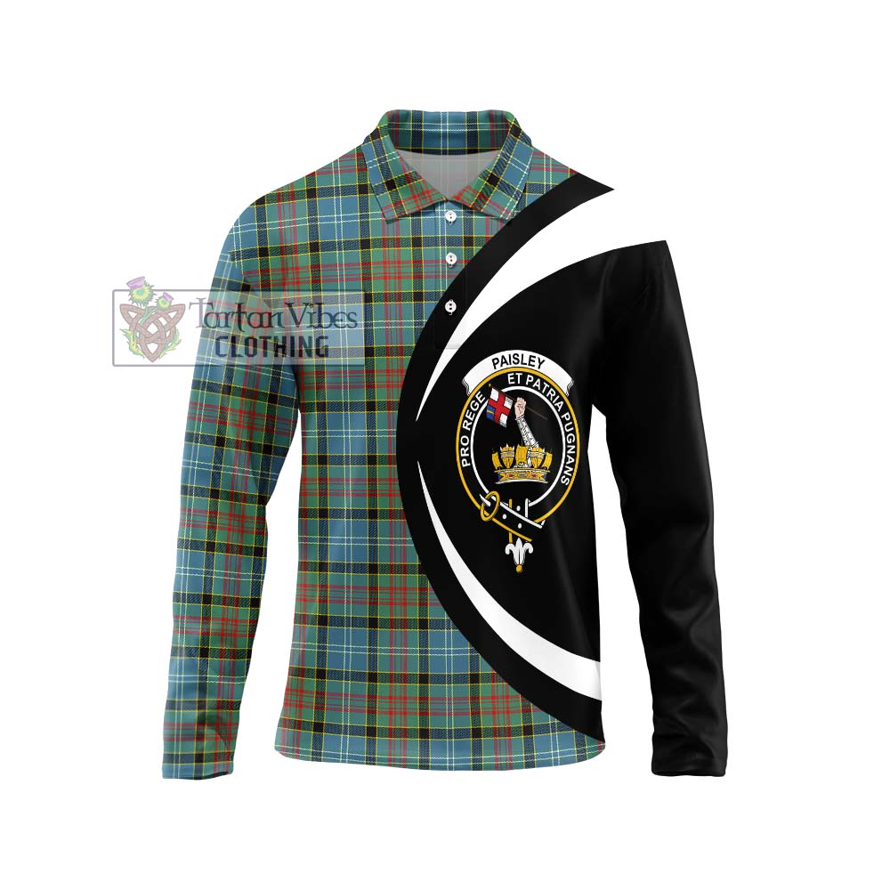 Paisley Tartan Long Sleeve Polo Shirt with Family Crest Circle Style Unisex - Tartan Vibes Clothing