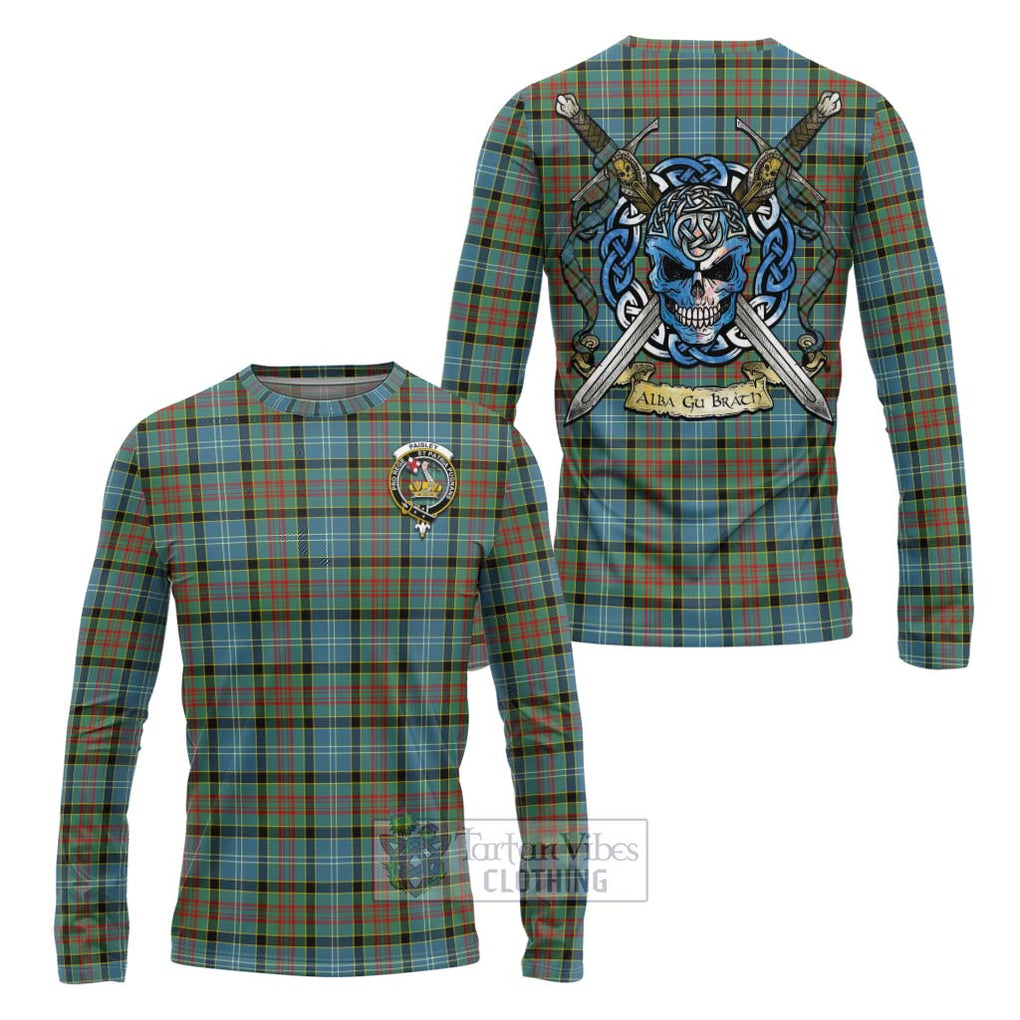 Tartan Vibes Clothing Paisley Tartan Long Sleeve T-Shirt with Family Crest Celtic Skull Style