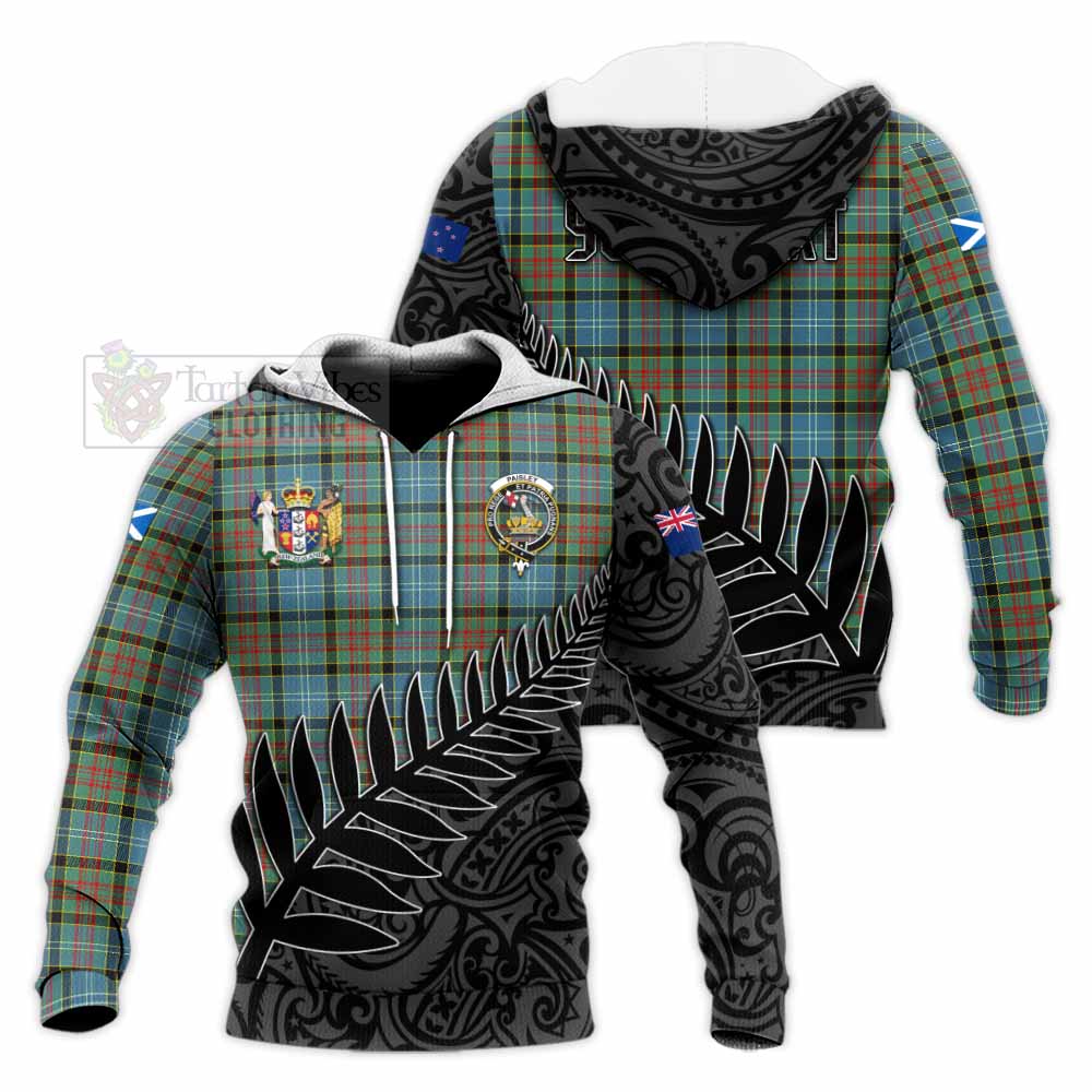 Tartan Vibes Clothing Paisley Crest Tartan Knitted Hoodie with New Zealand Silver Fern Half Style