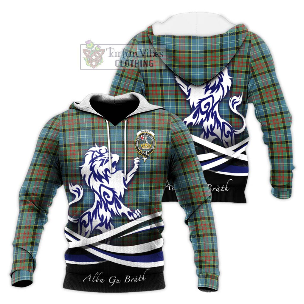 Paisley Tartan Knitted Hoodie with Alba Gu Brath Regal Lion Emblem Unisex Knitted Pullover Hoodie - Tartanvibesclothing Shop