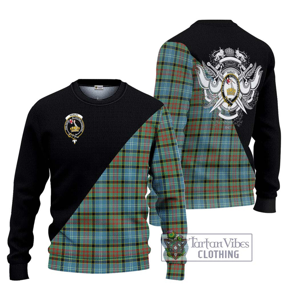 Paisley Tartan Knitted Sweater with Family Crest and Military Logo Style Unisex - Tartanvibesclothing Shop