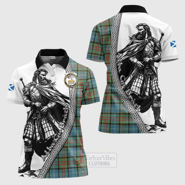 Paisley Tartan Clan Crest Women's Polo Shirt with Highlander Warrior Celtic Style