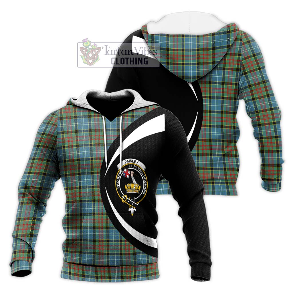 Paisley Tartan Knitted Hoodie with Family Crest Circle Style Unisex Knitted Pullover Hoodie - Tartan Vibes Clothing