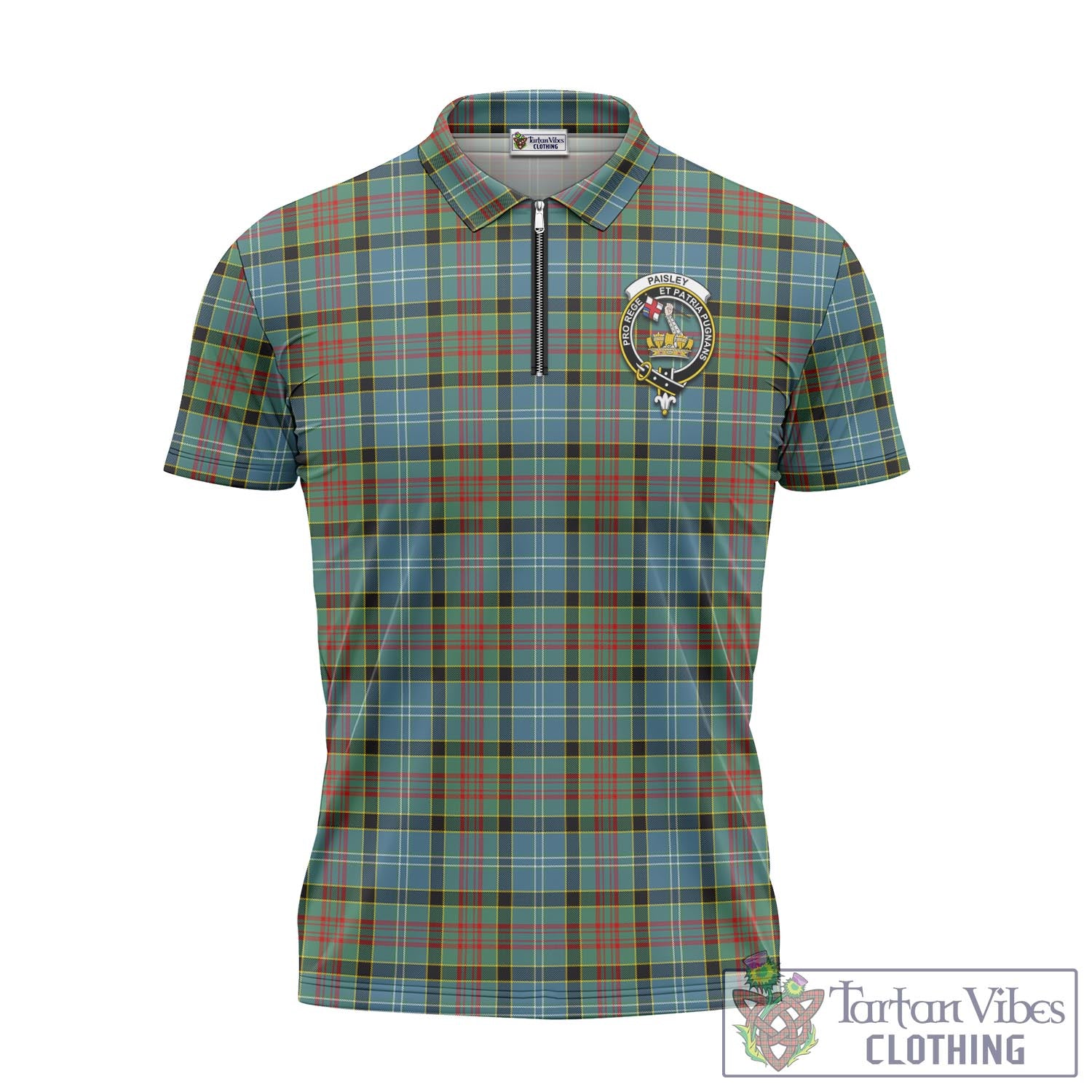 Tartan Vibes Clothing Paisley Tartan Zipper Polo Shirt with Family Crest