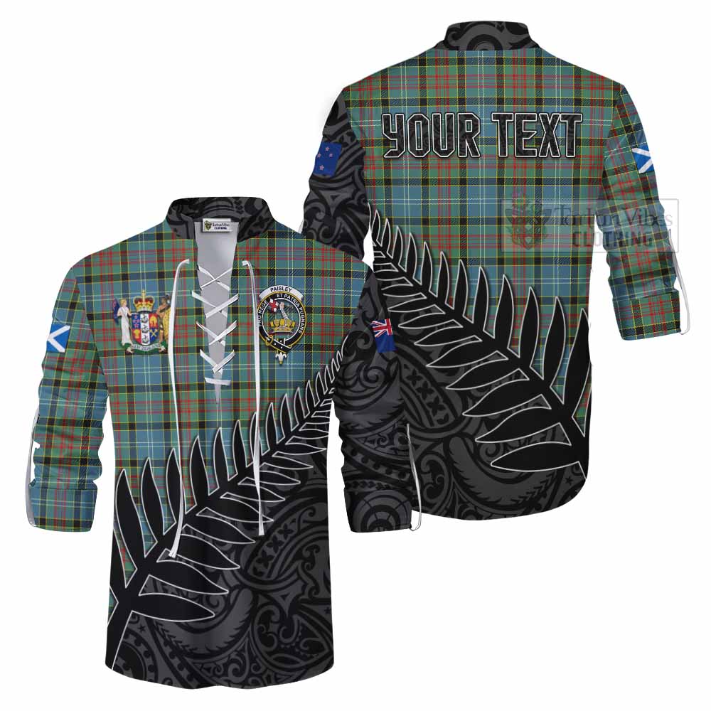 Tartan Vibes Clothing Paisley Crest Tartan Ghillie Kilt Shirt with New Zealand Silver Fern Half Style