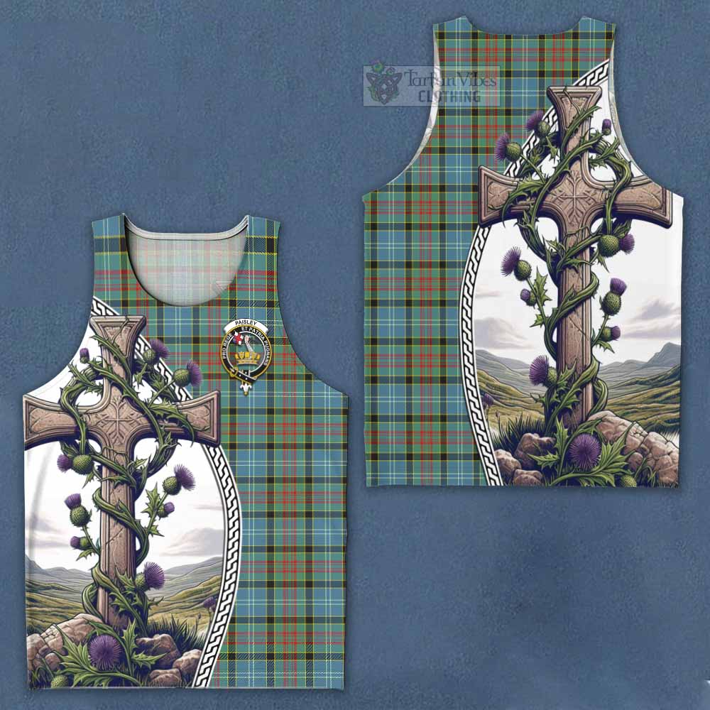 Tartan Vibes Clothing Paisley Tartan Men's Tank Top with Family Crest and St. Andrew's Cross Accented by Thistle Vines