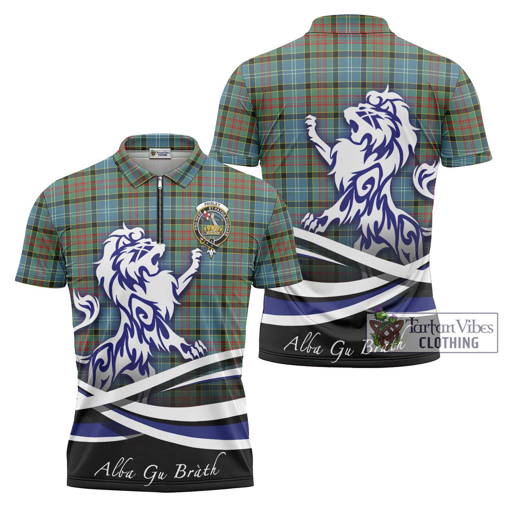 Paisley Tartan Zipper Polo Shirt with Alba Gu Brath Regal Lion Emblem Unisex - Tartanvibesclothing Shop