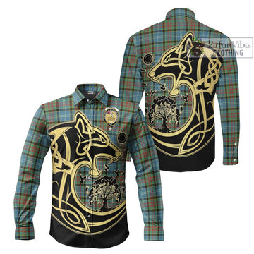 Paisley Tartan Long Sleeve Button Shirt with Family Crest Celtic Wolf Style